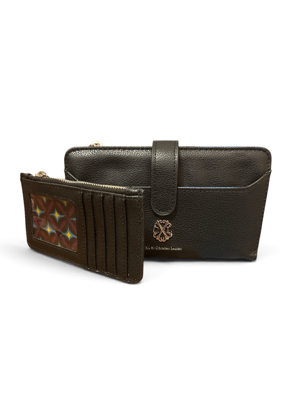Christian Lacroix Dark Black Leather Wallet with Cardholder NWT